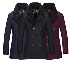 China Regular Length Mens Wool Coat With Fur Collar , Mens Double Breasted Trench Coat on sale
