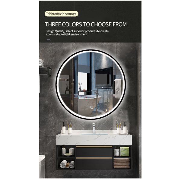 Round Shape Illuminated LED Bathroom Mirrors Defog With One Button