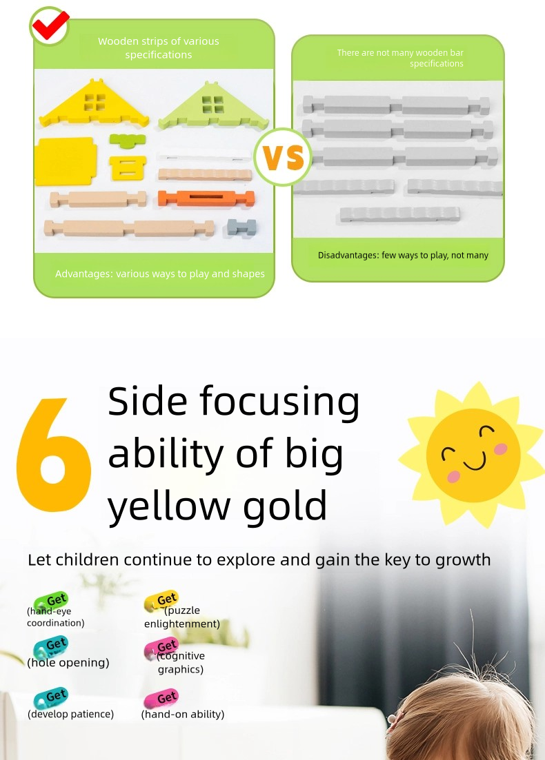 Children Learning Toys Building Block Educational Diy Mortise and Tenon Building Blocks Montessori Kids Stacking Wooden Toy