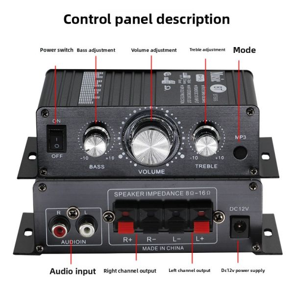 BT-888 Mini 12V Home Amplifier 20W+20W BT Wireless Small Metal Hot-Selling for Foreign Trade Cross-Border