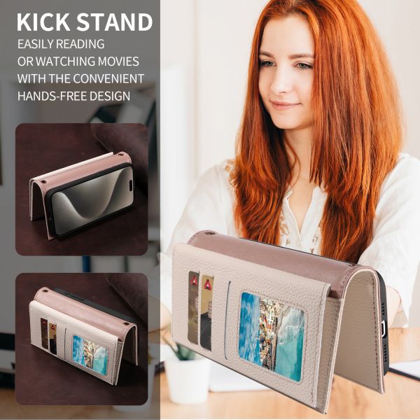 Suitable For IPhone 17 Pro Max First Layer Cowhide Mobile Phone Case Apple 17 Wallet Lanyard Card Slot High-End Leather Case