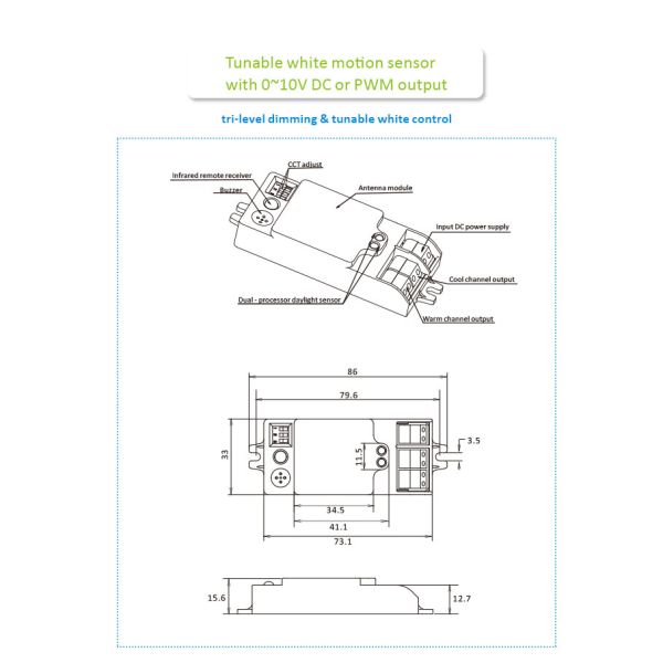Tunable 25mA 12VDC microwave Motion Sensor Switch FCC
