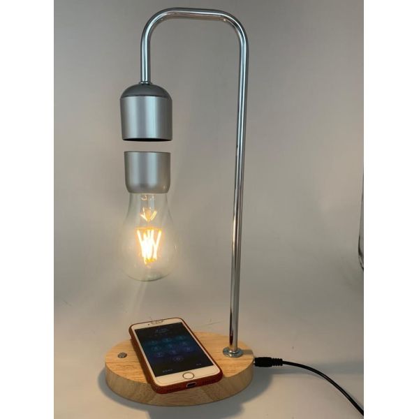 new 360 rotating magnetic levitation floating lamp light bulb with wireless charger for iphone