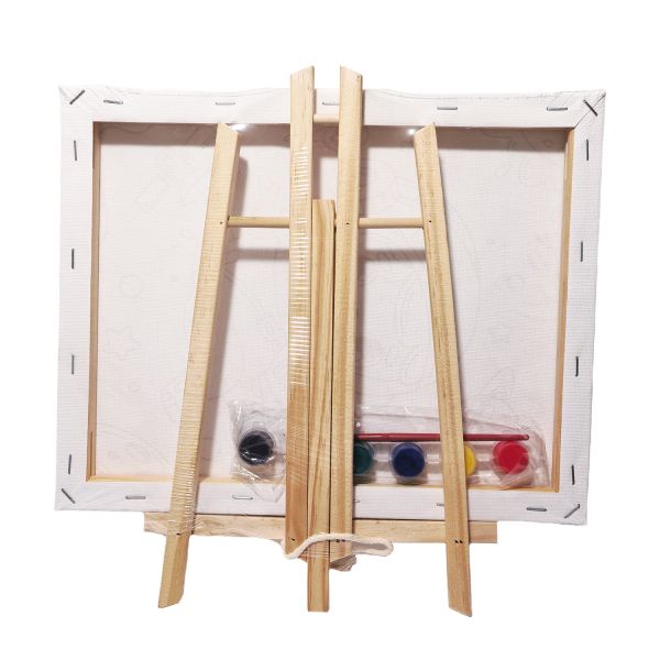 Kids Drawing Pre Printed Stretched Canvas Art Set With Tabletop Easel Custom Size