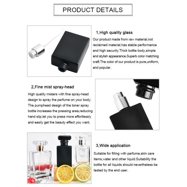 Spray Atomizer Black Clear Square Glass Perfume Spray Bottle 30ml 50ml 100ml