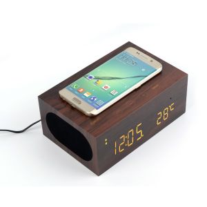 Multi-function Bluetooth Speaker : wireless charger + clock+thermometer
