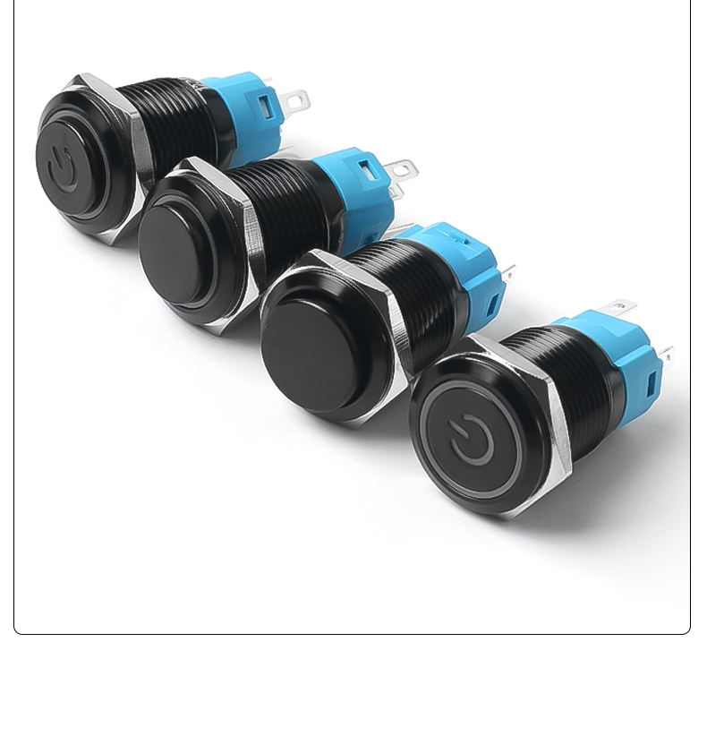 IP65 Waterproof Oxidation Black Switch 16mm Button Metal Push Button Led Push Button Light