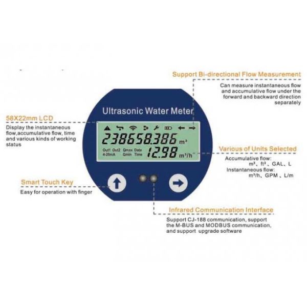 Ip68 Ultrasonic Liquid Flow Meter Transit Time With Clamp On Transducer Dn50-700