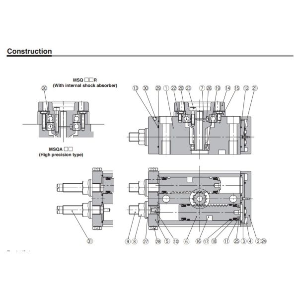 MSQB-100A Mini Pneumatic Cylinder Rotary Table / Rack And Pinion Type SMC