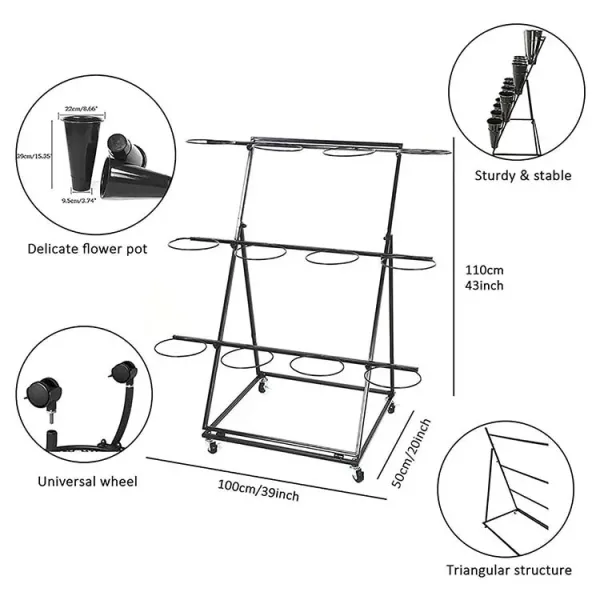 Factory Customized Color Size Florist Shelf Flower Bucket Display Stand Flower Display Rack