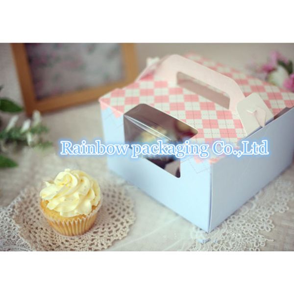 Foldable Paper Box Packaging Transparent Window Handle For Cake