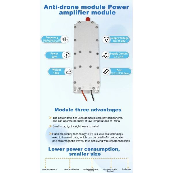 High-Quality 900MHz 850-930MHz 50W Anti Drone Module GaN Lora Module for Anti Drone System Autel Mavic 3 Counter Fpv C-Uas