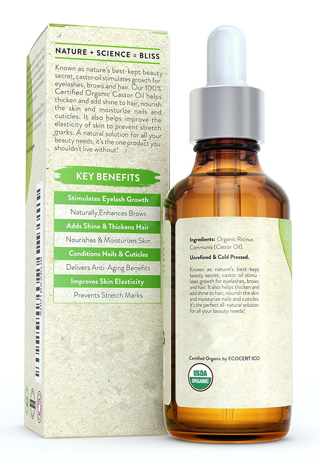 100% Pure Cold Pressed Castor Oil Hexane Free Boosts Eyelashes / Hair Growth
