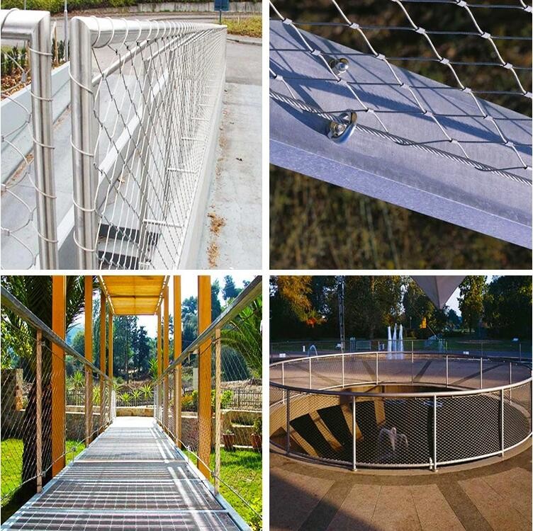 Customized Silver Stainless Steel Rope Mesh Recyclable Maintenance Free for Architectural Protection