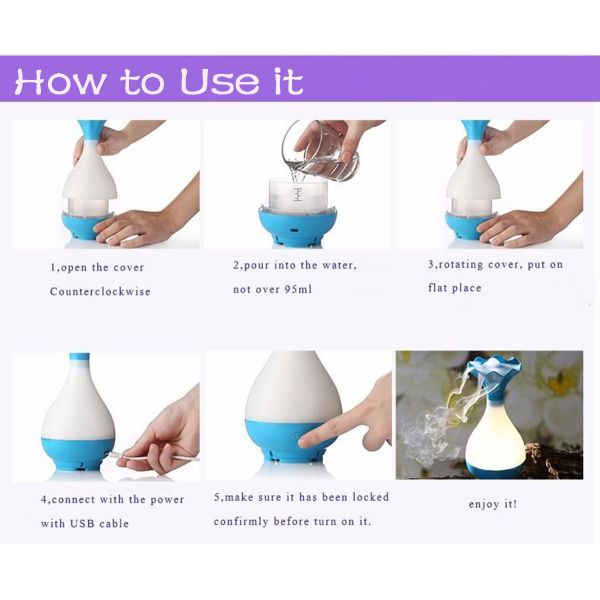 USB Ultrasonic Aroma Essential Oil Diffuser Air Mist Humidifier with Electric LED Night Light Aromatherapy for Office Ho