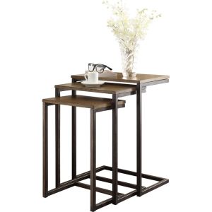 Buy cheap Industrial Wood Metal Nesting Bedside Tables C Shaped product
