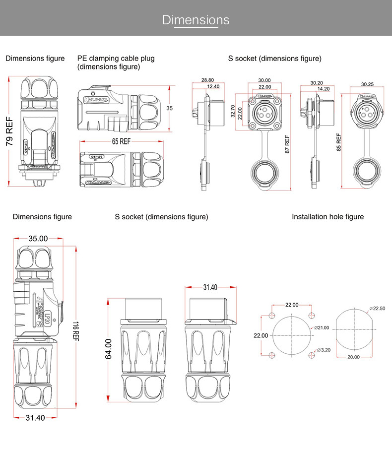 LP20 5pin DC Jack Wiring Connector Waterproof IP65/IP67 Electrical Cable Connector Price Reasonable