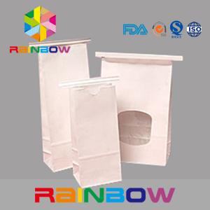 China White Kraft Paper Flat Bottom Window Bags With Tin Tie , Chia Seed Packaging on sale
