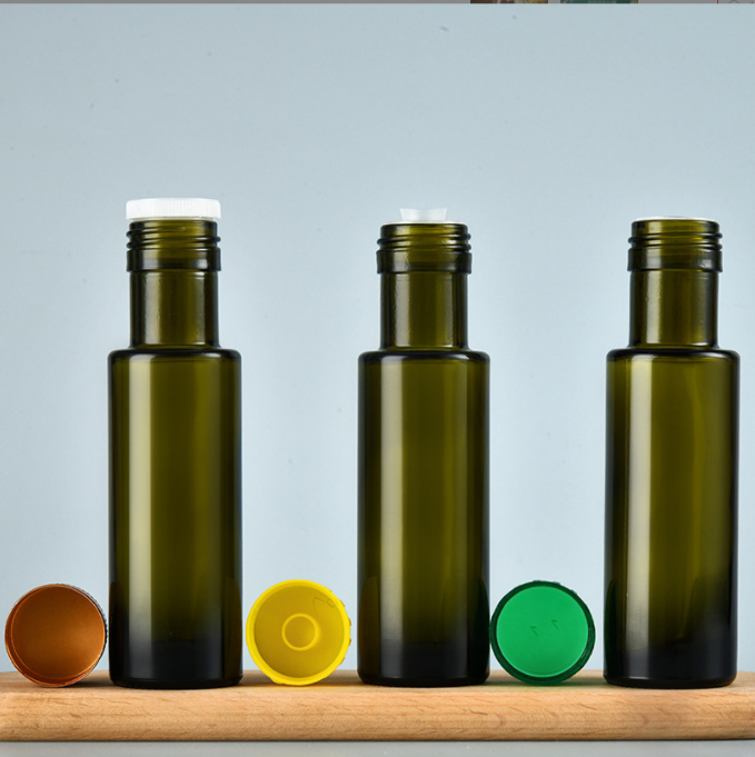 Industrial Green Brown Round Olive Oil Glass Bottles with Rubber Stopper Sealing Type