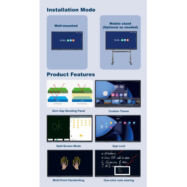 75 Inch Basic Pen Finger Touch LCD Digital Interactive Boards 75Inch
