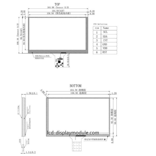 I2C Interface LCD Touch Screen 7 Inch For Navigation Five Touch Points