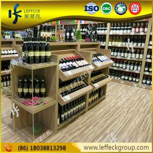 China Retail shop floor wood wine bottle rack/ wine display shelf on sale