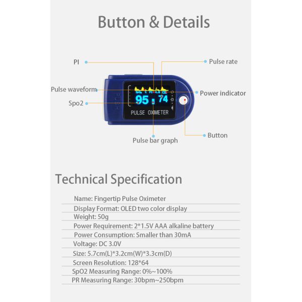 Home Portable Finger Clip Oximeter OLED Display 8 Seconds Fast Measurement