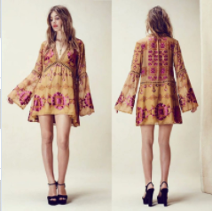 Fashion Design Empire Waist Floral Embroidered V-Neckline Maxi Woman Dress