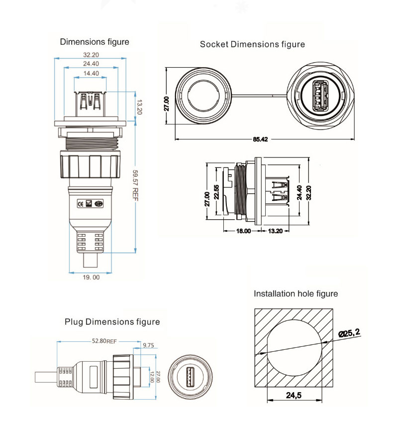 CNLINKO Usb Male-male Circular Waterproof Usb Connector Ip68 Data Xlr Connector Panel Mount 4 Pin Female Micro Usb Female Socket