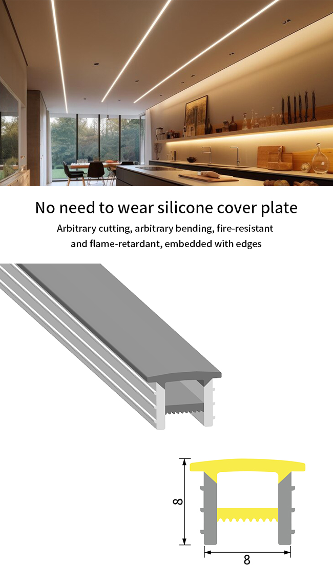 08*08mm Indoor LED Strip With Silicone Cover With Neon Border UV ETL FCC Certified