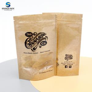 Buy cheap 110-160 Micron Custom Edible Packaging Weed Bags Zipper Kraft Paper Pouch With Window product