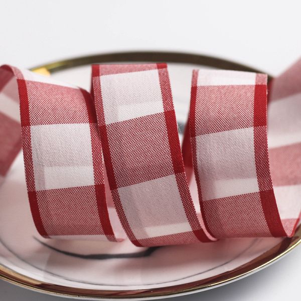 Black And White Checkered Wired Ribbon 7mm-40mm Polyester Ribbon Roll