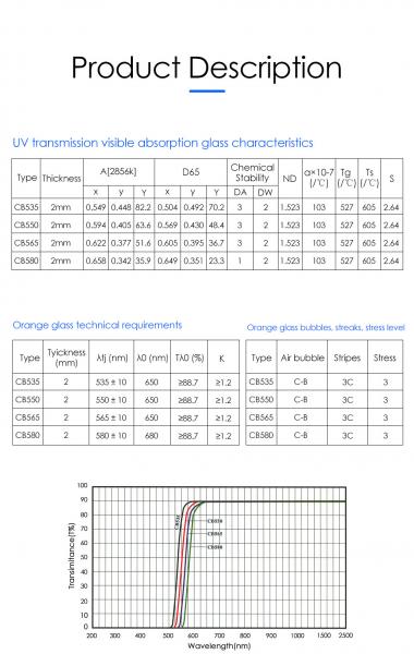 Factory directly manufacture CB535 OG530 optical orange longpass glass filter long pass filter 535-2500nm optical glass