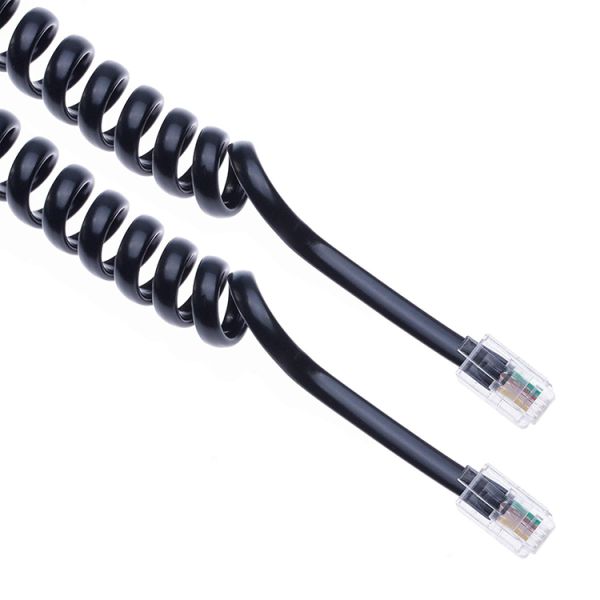 1m 2m 3m Coiled Spring RJ9 4P4C RJ11 Black White Spiral Flat Cat3 ADSL Telephone Cable