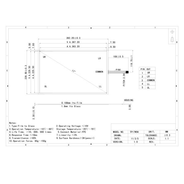 5W Custom 4.3 Inch to 22" 5W Resistive Touch Panel With USB Cable and Controller