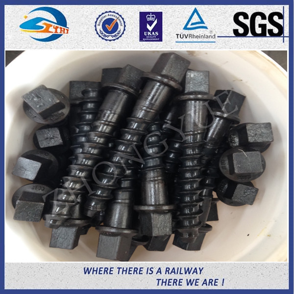 Custom Railway / Railroad Track Spikes , Threaded Screw Spike With Plain Oiled Coating