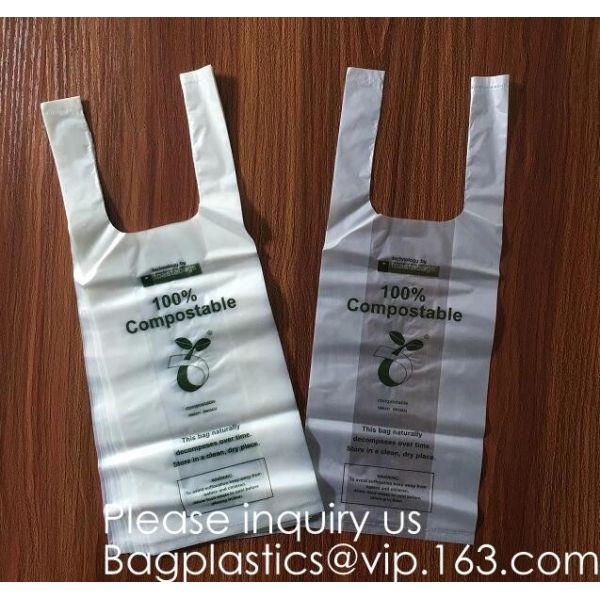 100% Biodegradable Compostable Plastic T-Shirt Vest Bag For Shopping,Home,Decoration,Wedding,Supermarket,Restaurant,Bake