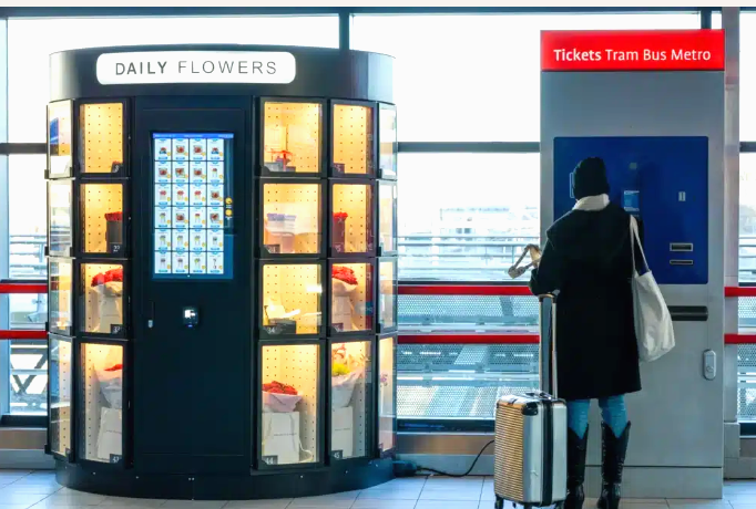 Customized Locker Compartments Smart Flower Dispenser with Built-in Cooling System and QR Code Payment