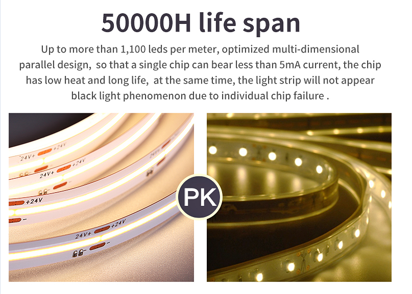 Waterproof IP67 480leds COB LED Strip Light 24v 12W For Outdoor Landscape