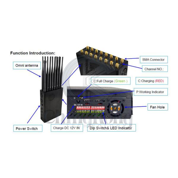 16 Watts Portable Signal Jammer 25m 16 Antennas WiFi GPS LOJACK