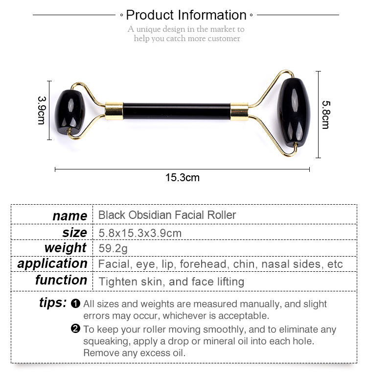 3.9CM Remove Toxins Black Face Stone Roller Obsidian Neck Beauty Instrument