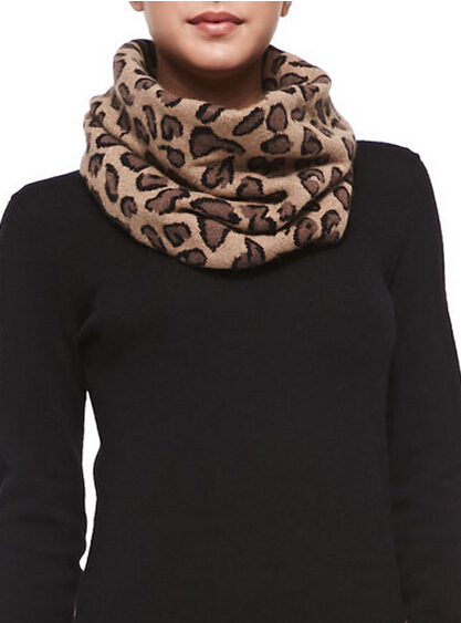 Leopard Patterned Funnel Infinity Scarf And Knitted Scarf