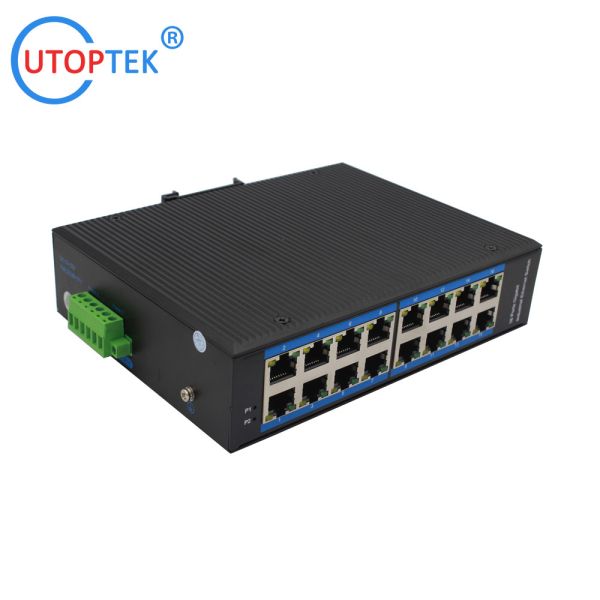 Industrial 16x10/100/1000Mbps RJ45 ports network switch DIN Rail IP40 4KV -40 ~+85 ℃ power input support: DC10~52V