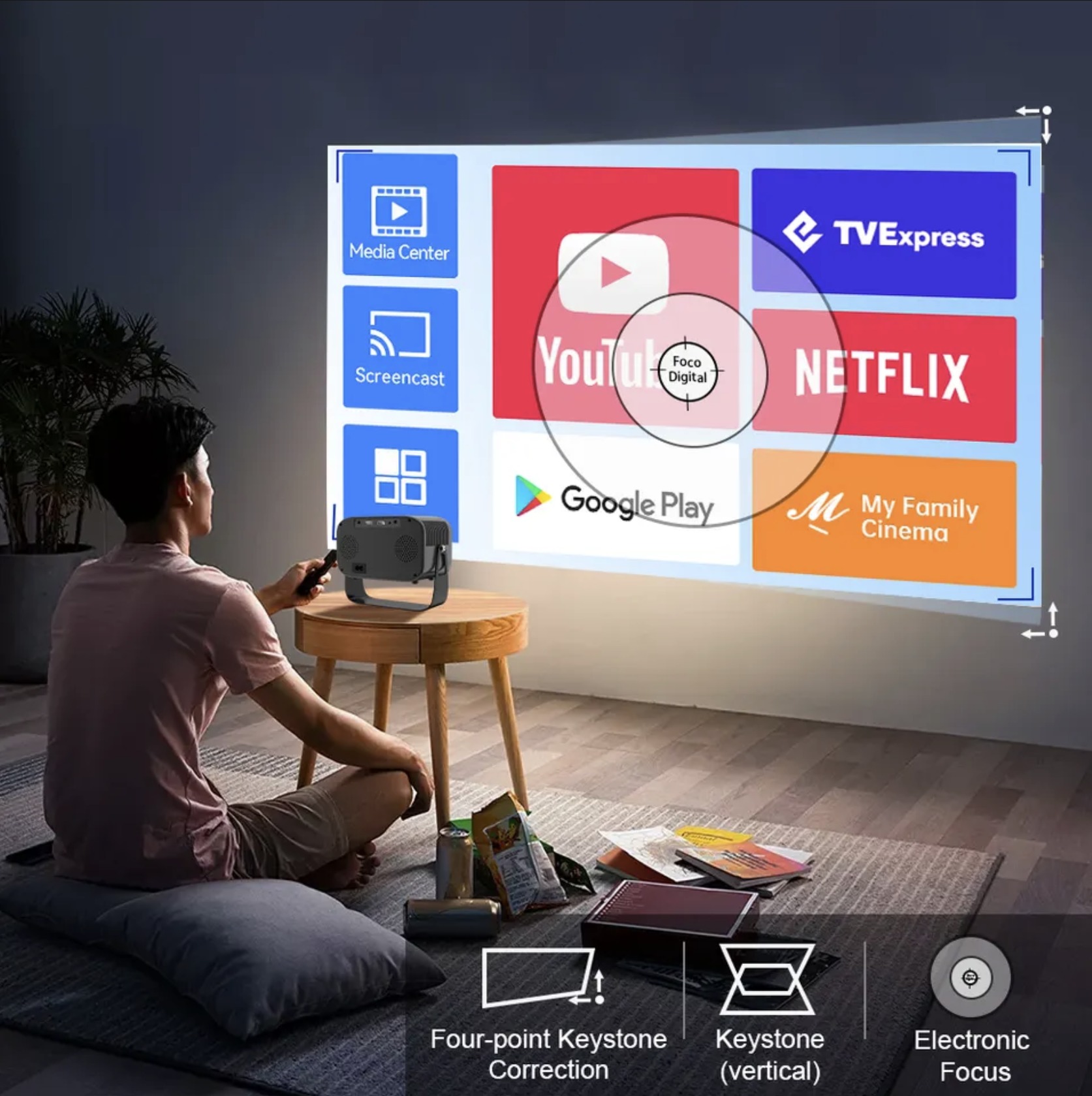 K1 Mini Projector showing eye-safe family entertainment features