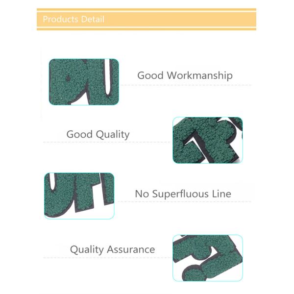 3D Handmade Custom Chenille Patches Green Color PUFF Letter 17*7.5CM Size