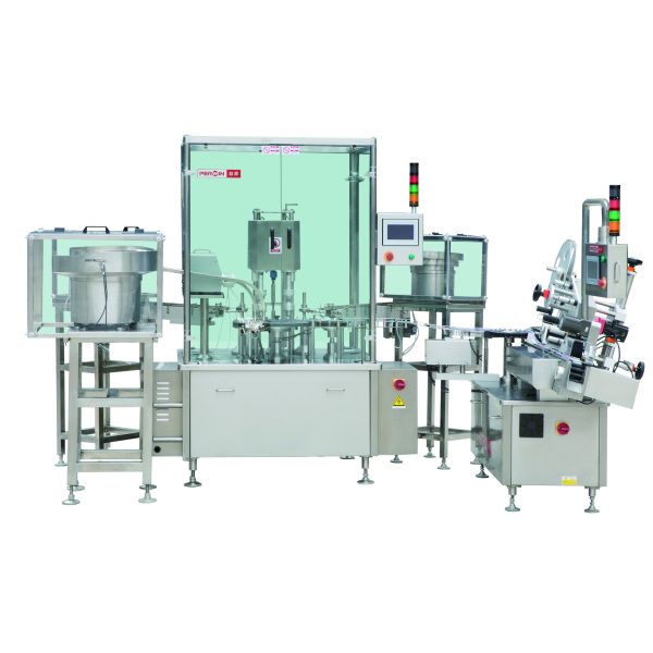 Vial Filling Capping And Labeling Machine For Small Volume Round Bottles