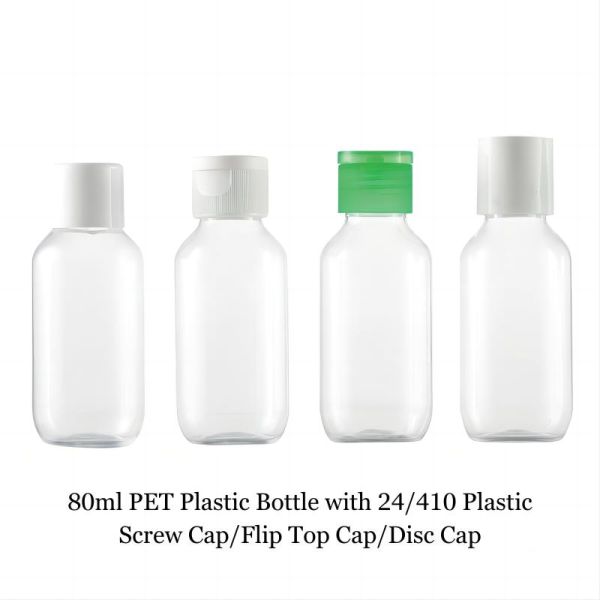 80ml PET Plastic Bottle with 24/410 Plastic Screw Cap Disc Cap Flip Top Cap Lotion Pump Fine Mist Sprayer