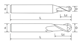 16mm 2 Flutes Ball End Mill R8*16*32*16*100 2 Flutes Ball End Mill AITiN Coated For Carbon Steel, Alloy Steel, Stainless Steel, Cast Iron