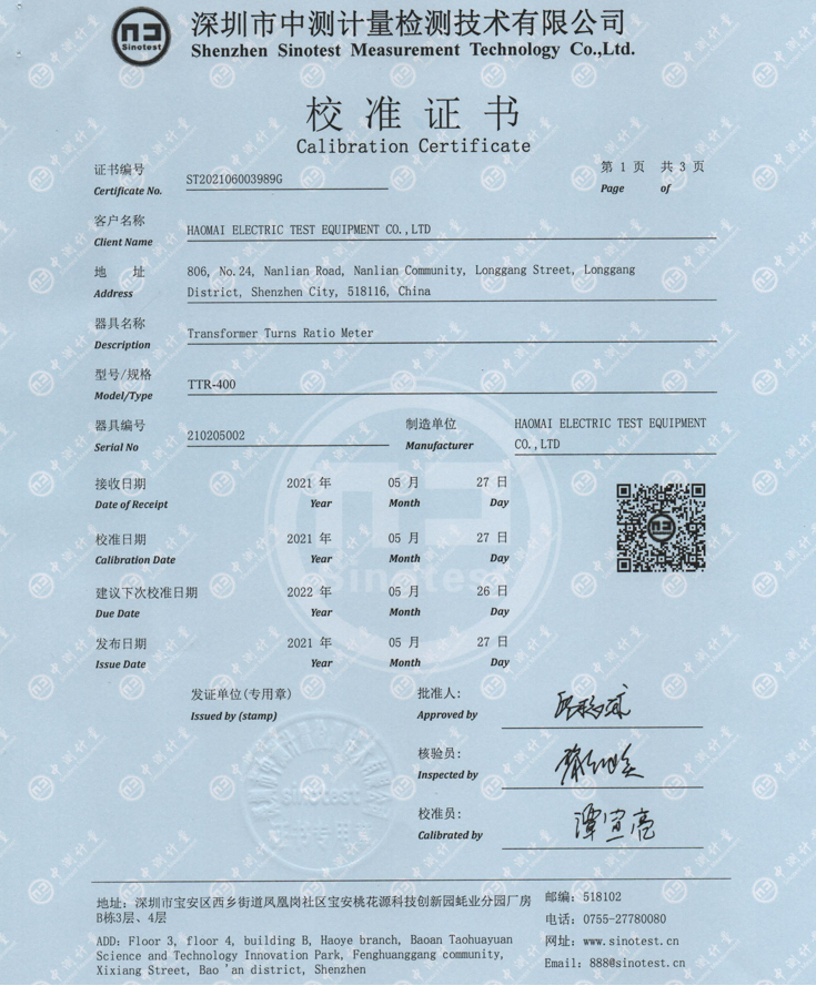 IEEE C57.12.90 Transformer Turns Ratio Meter