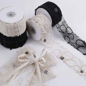 Buy cheap 50mm Shinny Polyester Mesh Ribbon With Floral Jacquard Ribbon product